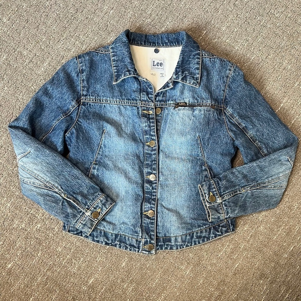 Y2K Vintage Lee Jean Jacket Lined Button Front Size Large